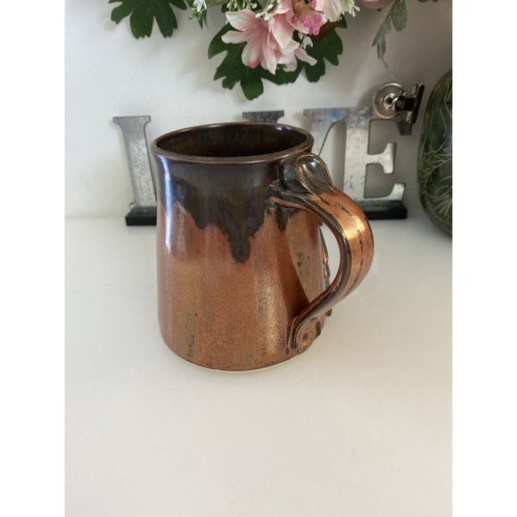 Vintage 1970s Lighting Bolt Brown Ceramic Cup Hand Made Painted‎ Rustic Unique - Picture 7 of 16